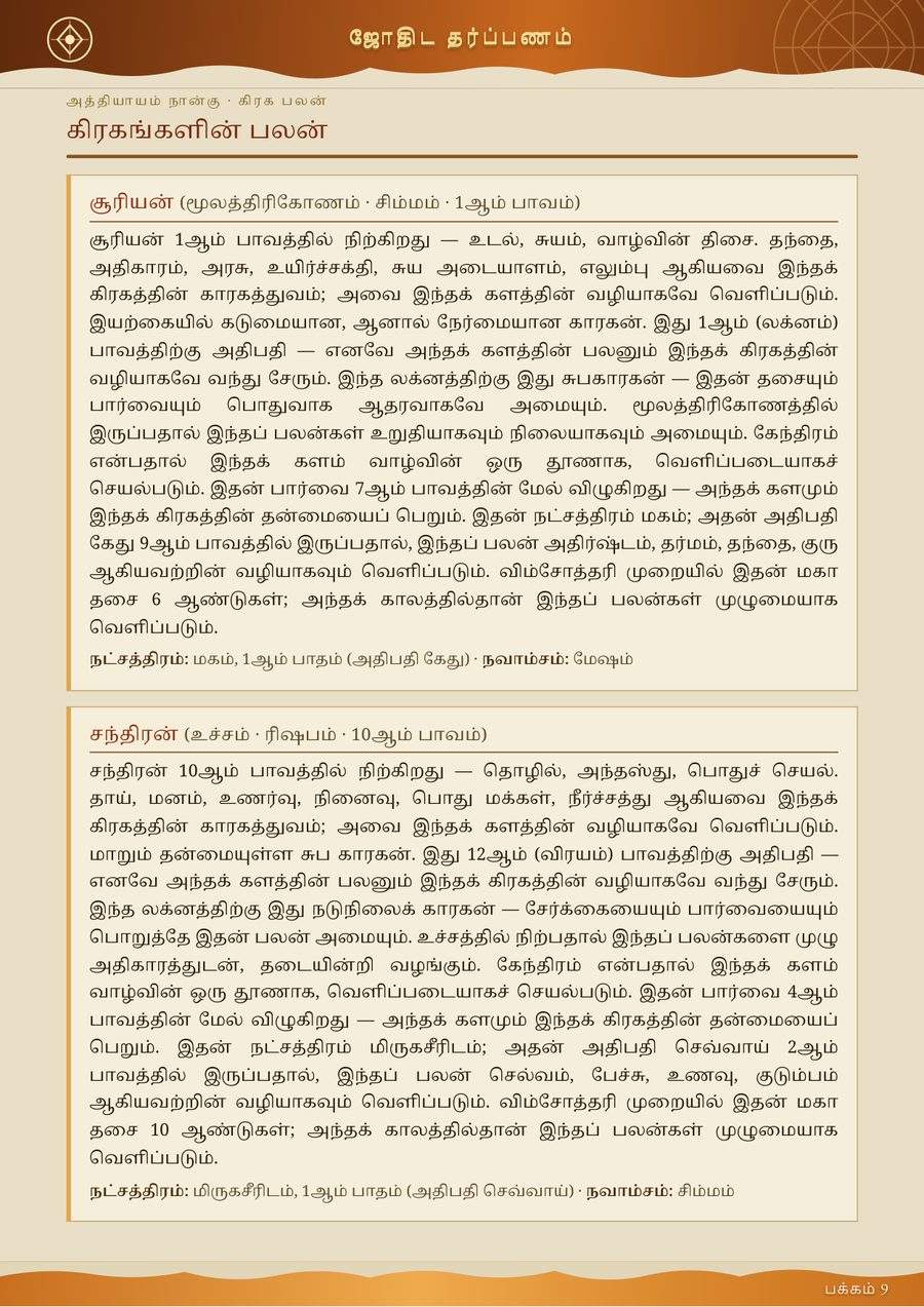 Sample dasha page from the horoscope book